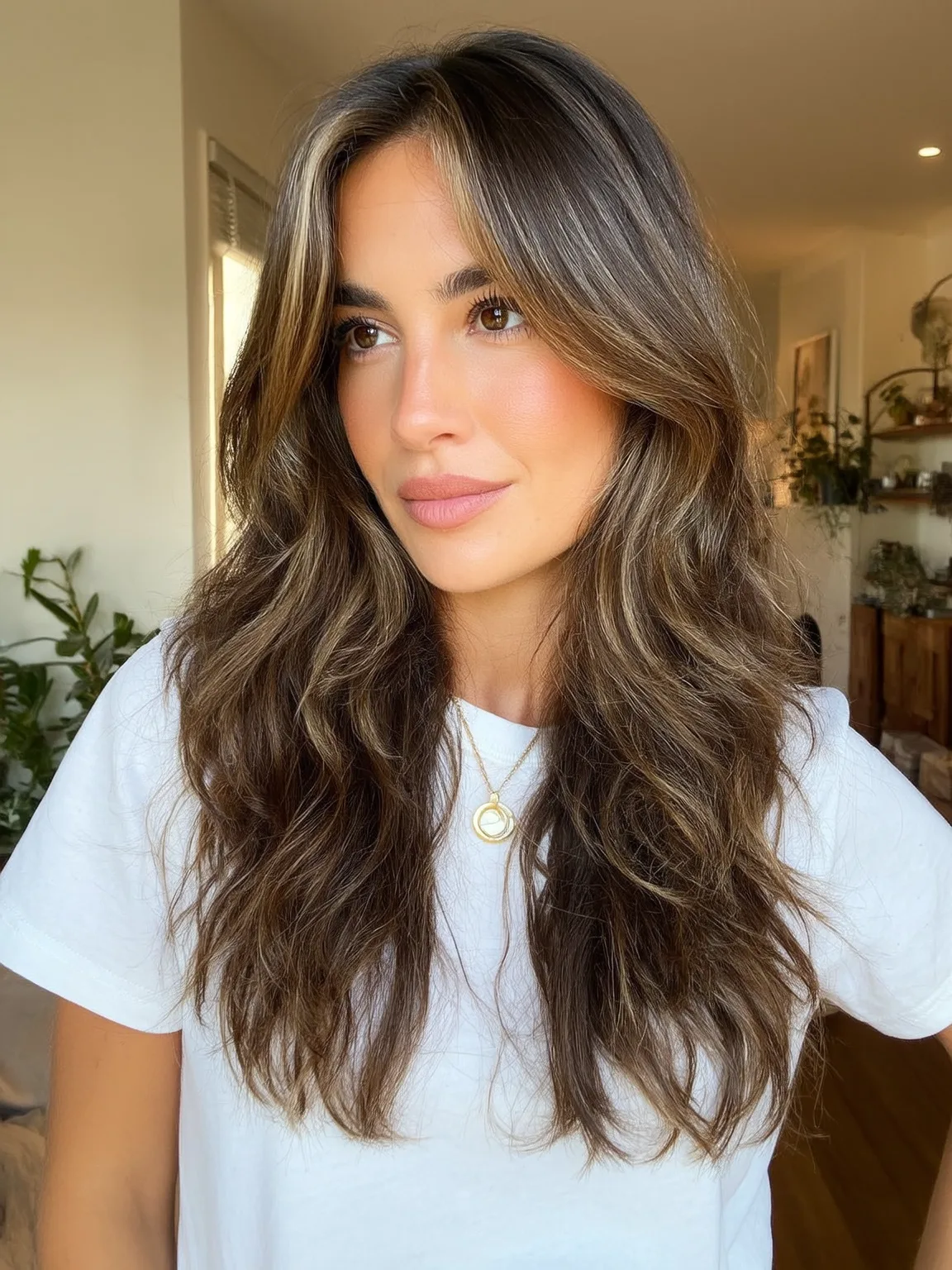 Long Wavy Layers with Chocolate Brown Highlights